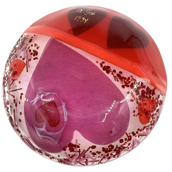 A. Fox Fused Glass Heart Plate Tray 5” Art Glass 1994 Vintage - Picture 8 of 9